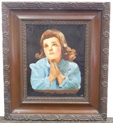 C. S. (20thC). Portrait of a child praying, oil on canvas, initialled, 27cm x 19cm. - 2