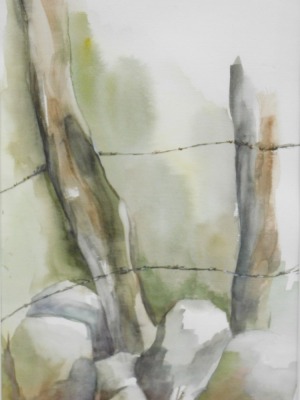 G. Hail (20thC). Fence, watercolour, signed and dated (19)86, label verso, 34cm x 19cm.