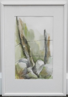 G. Hail (20thC). Fence, watercolour, signed and dated (19)86, label verso, 34cm x 19cm. - 2