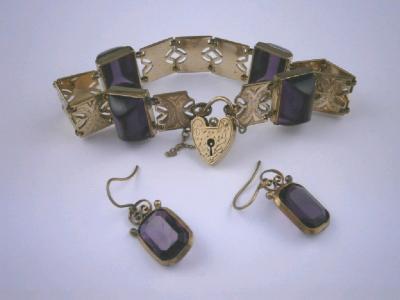 A 9ct gold pierced bracelet set with semi-faceted amethysts and similar