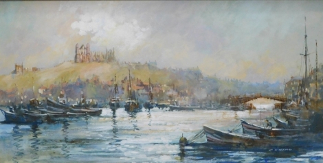 C. Russell (20thC). Whitby, oil on board, signed, 33cm x 61cm.