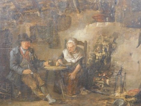 19thC Dutch School. Figures in an interior at a cricket table, oil on panel, unsigned, 19cm x 23cm.