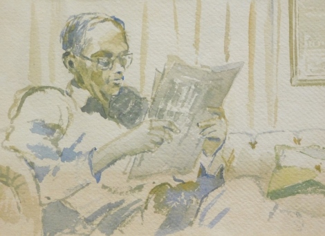 20thC School. Figure of a gentleman reading, watercolour, unsigned, 19cm x 27cm.