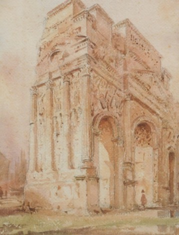 19thC English School. Monument with figures, watercolour, unsigned, 37cm x 25cm.