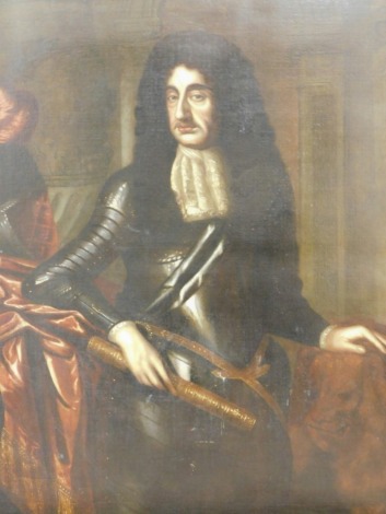 Manner of John Riley. Portrait of Charles II three quarter profile wearing armour, oil on canvas, unsigned, 127cm x 96cm..