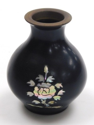 A group of Oriental items, to include a floral display with enamelled flowers in a cloisonne planter, 12cm high, a Chinese carved urn and cover, 13cm high, a cast metal figure of a child in kimono, gilt heightened, 26cm high, etc. - 4