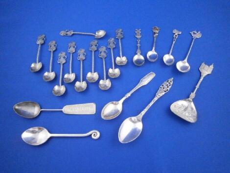 A quantity of continental white metal and other commemorative teaspoons