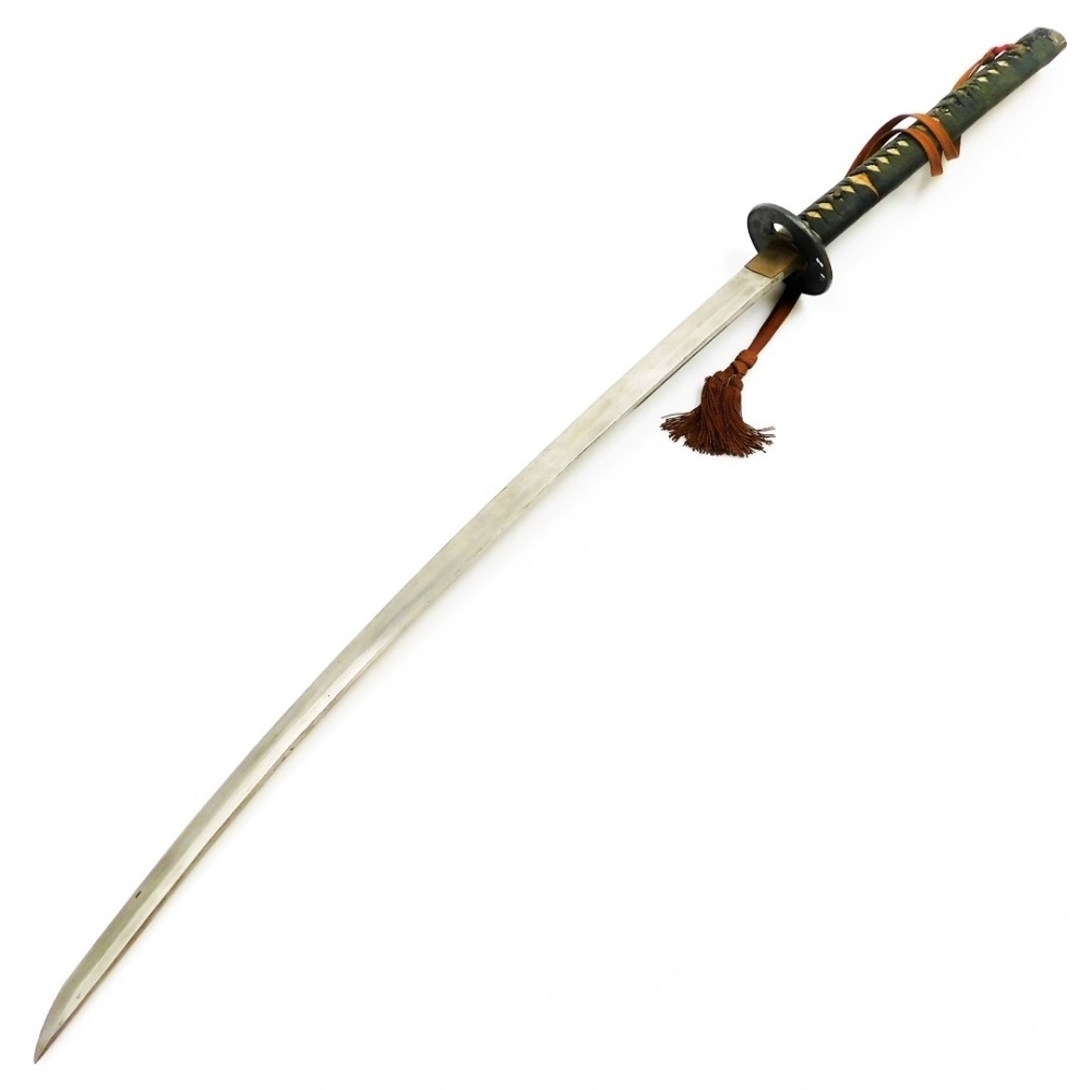 A Japanese katana sword, with plain pommels, shagreen and cord bound ...