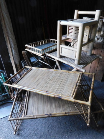 A group of bamboo framed furniture, to include two coffee tables, each 100cm wide, folding tray top table, etc. Note: VAT is payable on the hammer price of this lot at 20%.