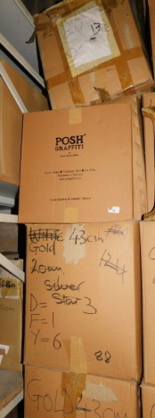 A group of gold coloured carved wooden letters, to include D, F, Y, each 43cm high. (5 boxes) Note: VAT is payable on the hammer price of this lot at 20%.