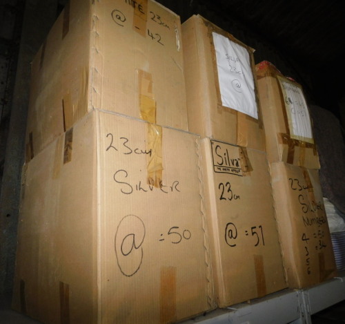 A group of silver coloured carved wooden number and symbols, to include @, 4, 3, etc., each 23cm high. (6 boxes) Note: VAT is payable on the hammer price of this lot at 20%.