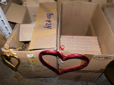 A group of painted wooden open heart hanging decoration, in red and gold coloured paint. (2 boxes) Note: VAT is payable on the hammer price of this lot at 20%.