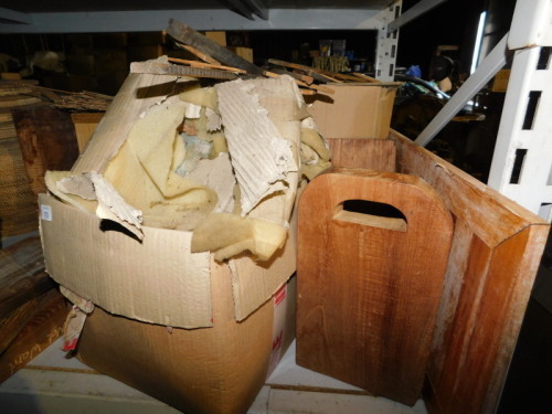 Two reclaimed teak chopping boards, one with cut out handle, 36cm x 21cm, woven baskets, etc. (a quantity) Note: VAT is payable on the hammer price of this lot at 20%.