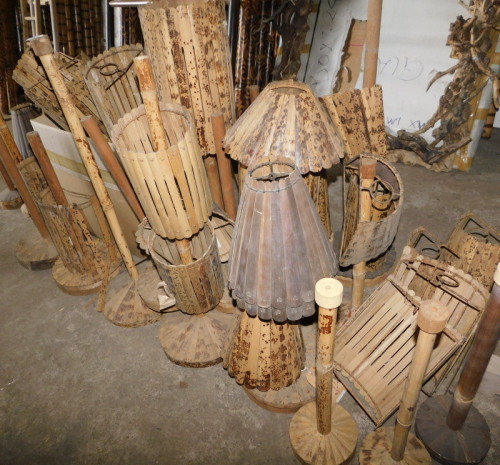 A large quantity of tiger bamboo light shades, table lamp bases, etc., various styles. Note: VAT is payable on the hammer price of this lot at 20%.