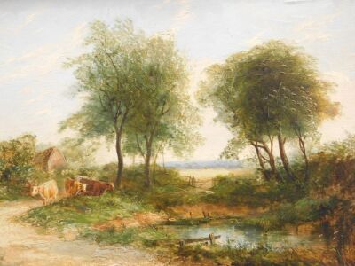 George Turner (1843-1910). Country landscape with cattle, oil on panel, 24cm x 35cm.