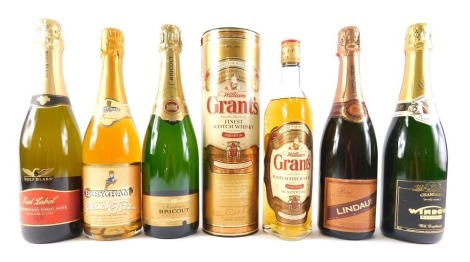 A collection of alcohol, to include Grant Family Reserve Scotch whiskey, Bricout champagne, etc.