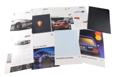 A Volkswagen Golf GTI brochure, a Golf R32 new GTI brochure, MK5 brochure and a Koenigsegg CCX signed brochure,