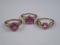 Three pink and white stone set dress rings with 9ct gold import marks.<br