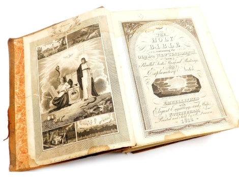 A Holy Bible, containing the Old and New Testament, with parallel text, marginal readings and explanatory notes, embellished with elegant engravings and maps, calf, printed and sold by R Donson, Nottingham 1812.