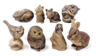 A group of Poole buff pottery figures, of animals and birds. (7)