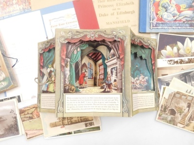 Three early 20thC peep show books, comprising Puss in Boots, illustrated by Kathleen Hale, Cinderella illustrated by Roland Pimm and The Sleeping Beauty, together with postcards and Royal ephemera. (a quantity) - 2