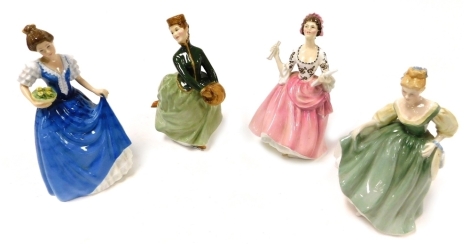 Four Royal Doulton figures, comprising Helen HN3601, Ballad Seller HN2266, Grace HN2318, and Fair Lady HN2193.