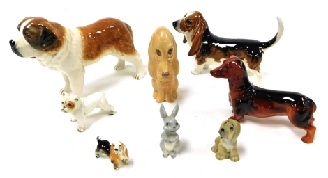 Sylvac, Goebel, Adderley, and other figures of dogs, various, and other figures. (8)