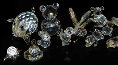 Swarovski crystal figures, some with containers, including a butterfly, duck, koala, teddy bears, cat, owl, and a fox. (a quantity) - 2