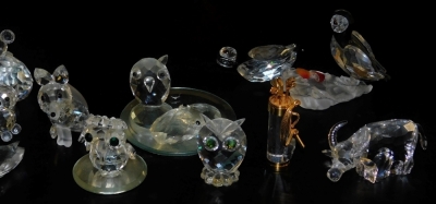 Swarovski crystal figures, some with containers, including a butterfly, duck, koala, teddy bears, cat, owl, and a fox. (a quantity) - 3