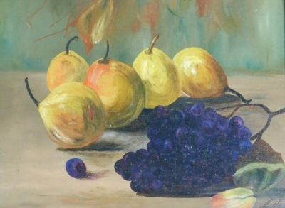 Irene L. Hayes (early 20thC School). Still life, fruit, oil on board, signed, 29cm x 38cm, and another pears and grapes, signed and dated 1910, 30cm x 38cm. (2) - 4