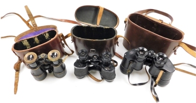 A pair of Ross Stepruva 9x35 binoculars, 12378, pair of Delmar of Paris 8x26 binoculars, and a pair of Dixon and Hempenstall binoculars, all cased. (3)