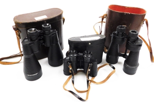 A pair of military Ross MK IV Bino Prism no.5 binoculars, a pair of Ross Enbeeco 13x60 binoculars no.33488, and a pair of USSR 8x30 binoculars no.823210, all cased. (3)