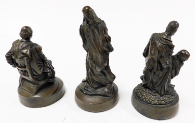 Three bronzed plaster figures, modelled as William Shakespeare, Hamlet and King Lear, 14cm, 15cm, 17cm respectively. - 2