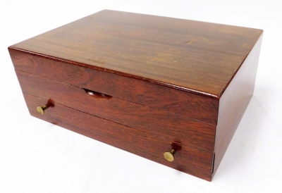 A silver plated Kings pattern canteen of cutlery, twelve place settings, in a teak case, with hinged lidded section and drawer below, 43cm wide. - 2