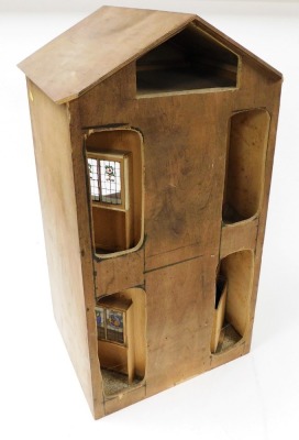 A plywood display case, formed as a two storey building of two rooms, with a glazed door, with key, 74cm high x 44cm wide x 39½cm deep. - 4