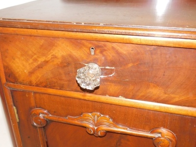 A Victorian mahogany side cupboard, with two drawers over a pair of panelled doors, raised on a plinth base, 77cm high, 111cm wide, 50cm deep. - 2