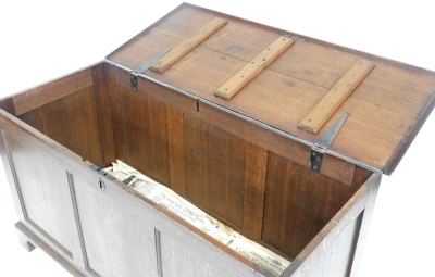 A 19thC oak blanket chest, with a triple panelled front, raised on bracket feet, 73cm high, 132cm wide, 56cm deep. - 2