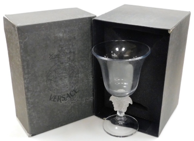 A Rosenthal Versace cut glass vase, the trumpet shaped bowl raised on a stem with a frosted glass Versace emblem, above an out swept circular foot, boxed, 32cm high. - 3