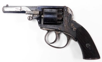 A Victorian double action percussion revolver, patent number 38162, together with a bullet mould, shot flask and other shooting apparel, in an oak case. - 3