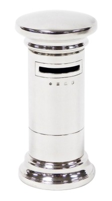 A 20thC Asprey silver novelty pillar box, Birmingham 1988, 7oz, 13cm high.