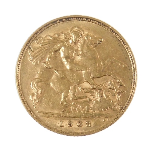 An Edward VII gold half sovereign 1908, 4.0g.