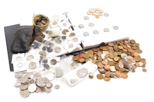 Georgian and later silver and copper coinage, including crowns, cartwheel penny, sixpences, shillings, florins, in an album and loose.