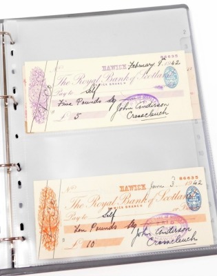 An album of English, Scottish and Irish cheques, including Gurneys, Barclays, and Midland branches, Birmingham and West Bromwich Albion Football Club, Clydesdale and Royal Bank of Scotland, Union Bank of Scotland, and The Bank of Ireland. - 5