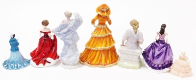 A group of Wedgwood, Coalport and Royal Doulton porcelain figures, comprising Royal Doulton Pretty Ladies Diana HN5334, Natalie HN5545, For My Love HN5158, Coalport Debutante Of The Year 1998 figure Daffodil Ball, and Minuettes figure Summertime, a Wedgwo - 2