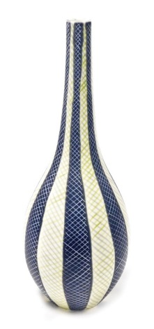 A mid century Poole pottery vase, of slender neck bulbous form, decorated with bands of repeating latticework, number 698, printed, painted and impressed marks, 39cm high.