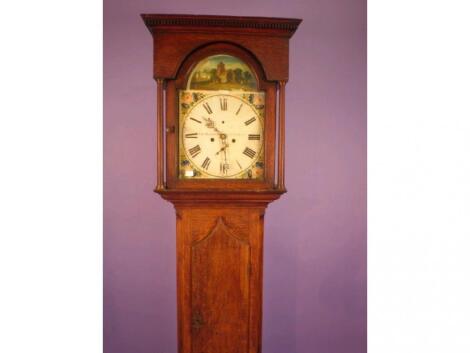 J.H. Maughan, Gateshead, A George III longcase clock, the arched dial painted