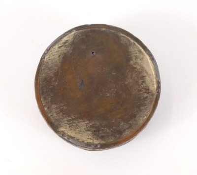 An early 20thC Japanese antimony box, of circular form with dragon and script character design, 7.5cm diameter. - 4