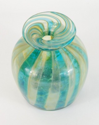 A Mdina art glass vase, on a turquoise and yellow twist ground, etched mark, 14cm high. - 2