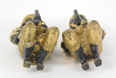 A pair of Thai bronze and gilt figures, each of a praying goddess, with elaborate gilt dress, 12cm high. (2) - 2