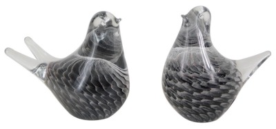 Two Marcolin crystal bird paperweights, each with a silvered body, 9cm high. (2)